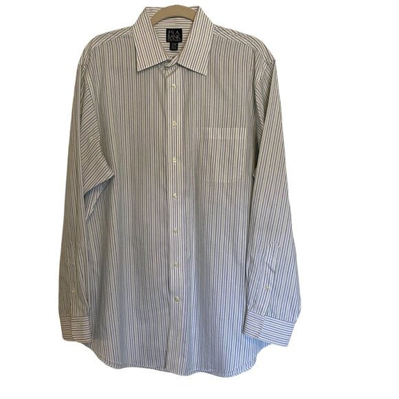 Jos. A. Bank Men's White Cotton Stripe Button-Down Dress Shirt Size 17" - Picture 1 of 6